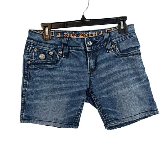 Rock Revival Celine Boot Medium Wash Denim Jean Shorts - Size 28 - Picture 1 of 9